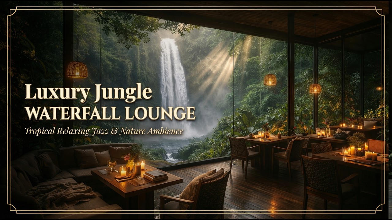 Luxury Jungle Waterfall Lounge | Tropical Relaxing Jazz & Nature Ambience