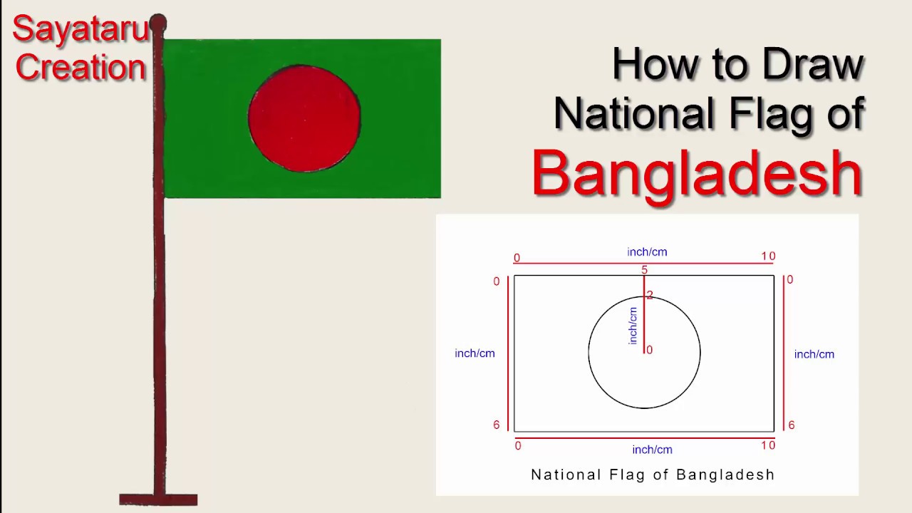 How to draw National Flag of Bangladesh, easy Flag drawing and color