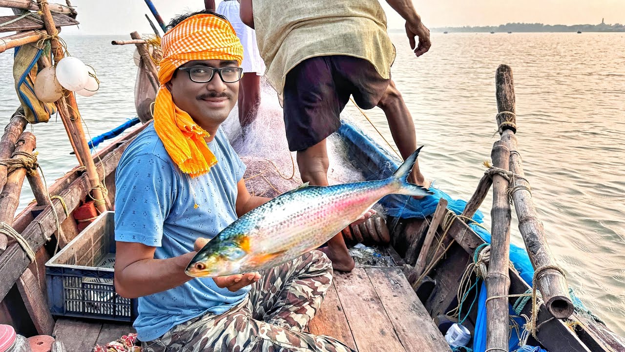 ভাগীরথী নদী থেকে জ্যান্ত ইলিশ ধরে নিয়ে এসে রান্না হল সরষে ইলিশ ৷ Ilish Fishing
