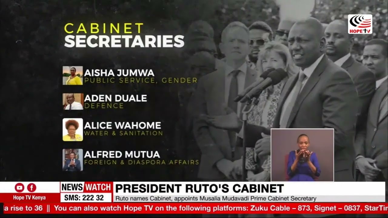Ruto names Cabinet, appoints Musalia Mudavadi Prime Cabinet Secretary