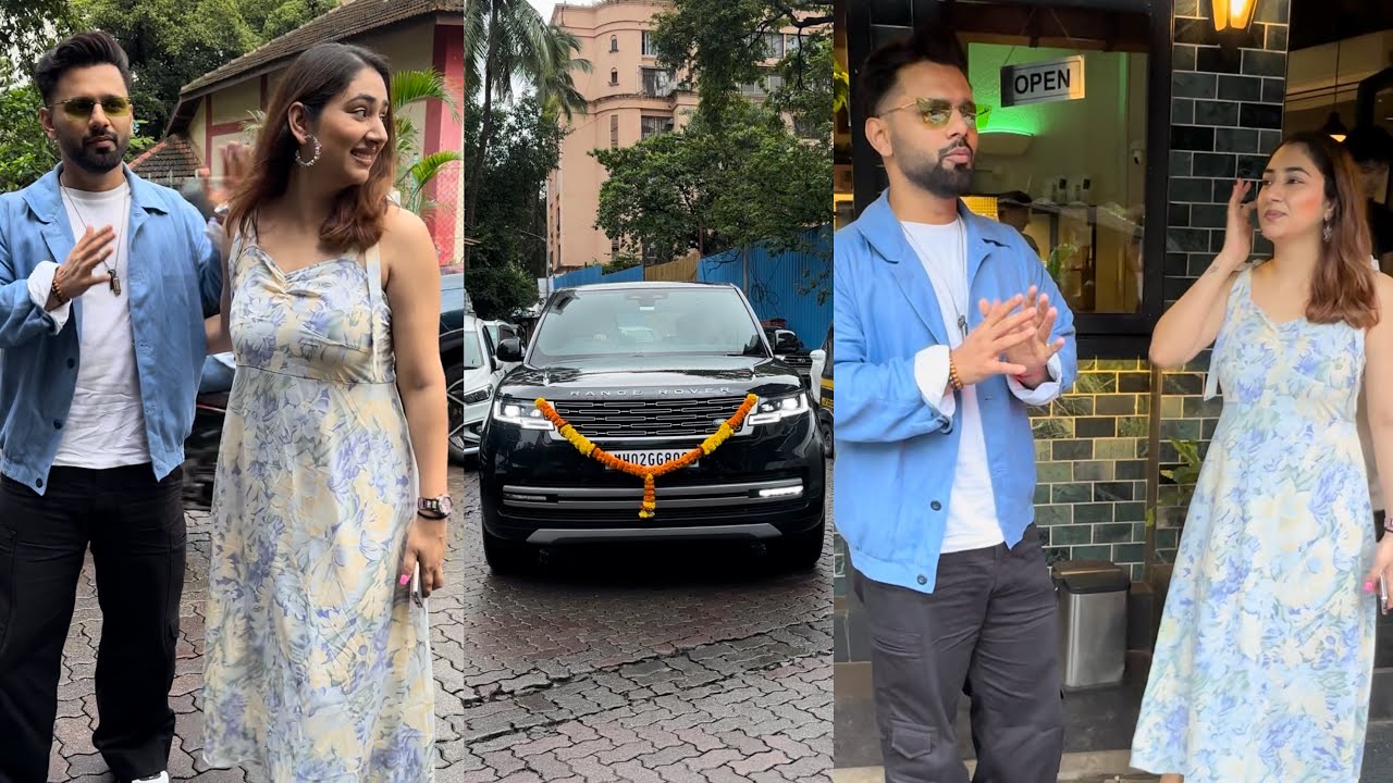 Rahul Vaidya Disha Parmar With Brand New Car Arrive For An Meeting In Mumbai Today