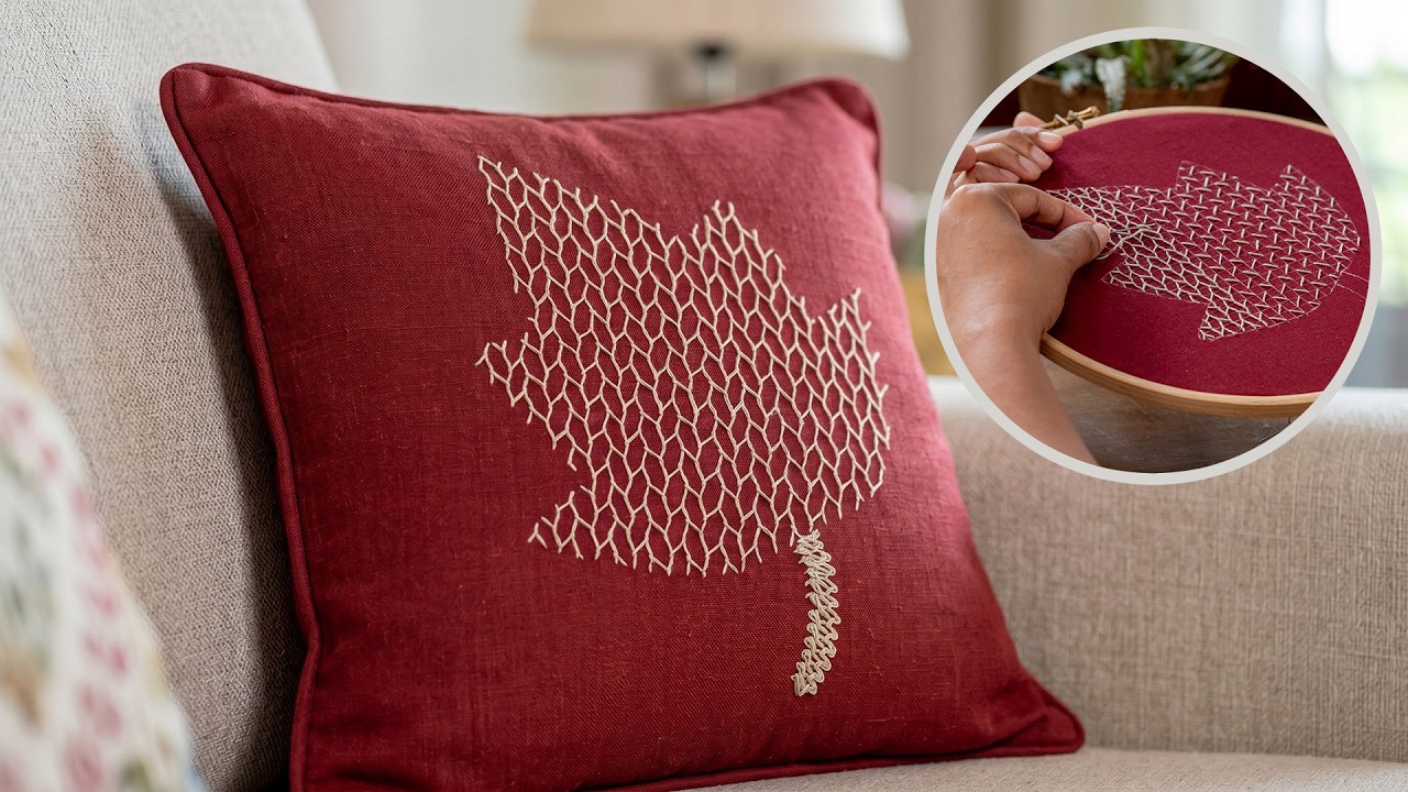 Elegant Leaf Embroidery Pattern - Easy Grid Based Needlework