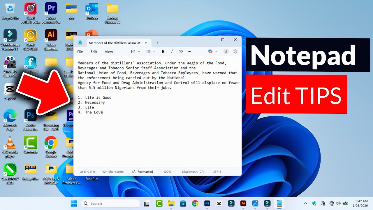 Как добавить маркированные списки в Блокнот в Windows 11