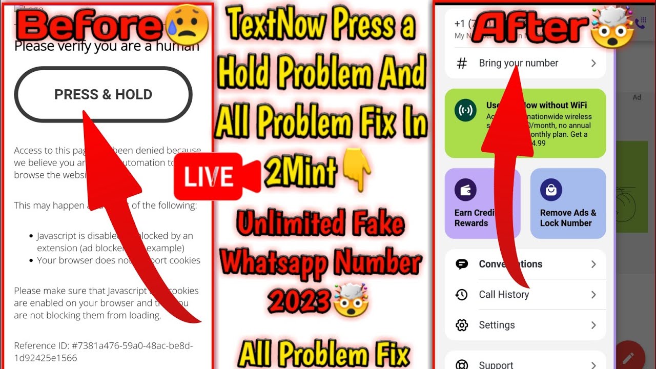 TextNow Press & hold Problem Fix 2023 | TextNow All Problem Fix | How to Create Fake Whatsapp 2023