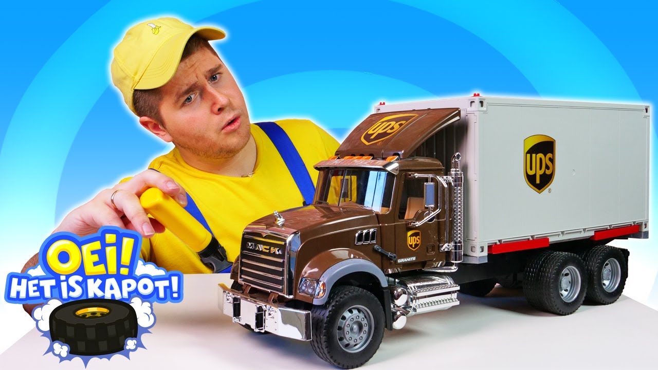 Een speelgoed vrachtwagen heeft hulp nodig! Speelgoedauto's voor kinderen. Spelletjes voor kinderen.