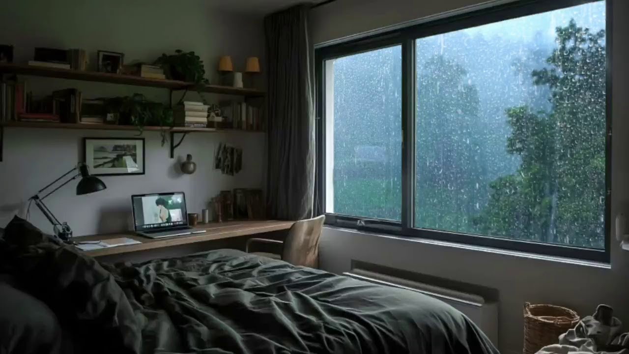 3 Hours Relaxing Sleep Music with Rain Sounds - Peaceful Music in the Warm Bedroom, Stress Relief