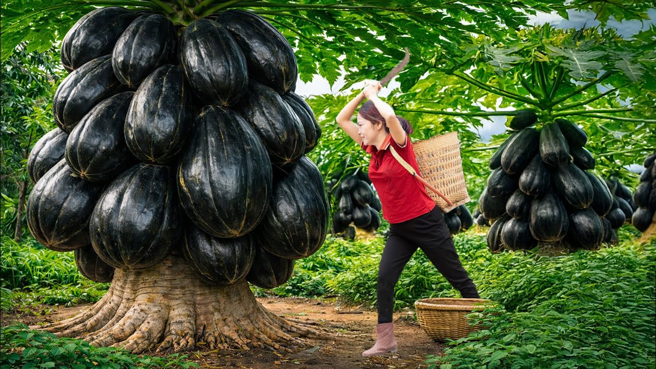 Harvesting Rare Dark Papayas, Spicy Salad With A Variety Of Flavors | Countryside Dish