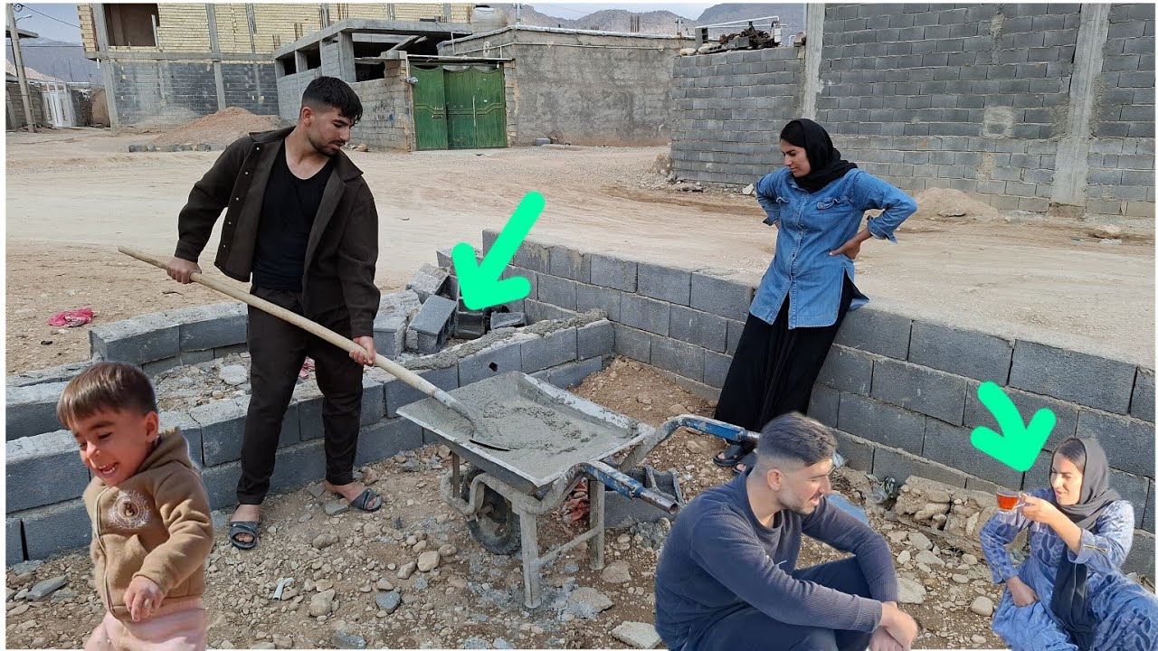 Ziba and Reza; Starting to build the yard wall with empathy and joint effort