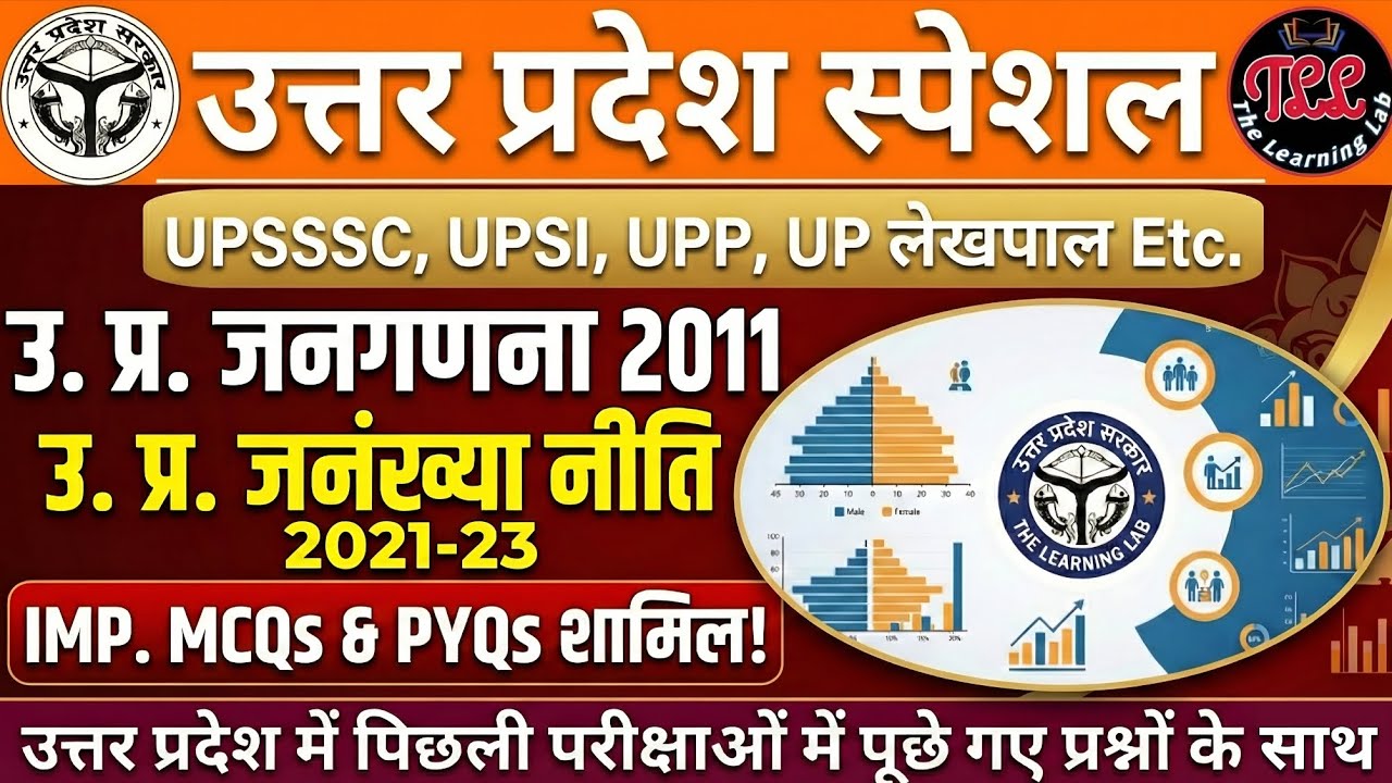 🔥उत्तर प्रदेश स्पेशल जनगणना 2011 & जनसंख्या नीति 2021-23 | UPSSSC, UPSI, UPP | MCQs & PYQs