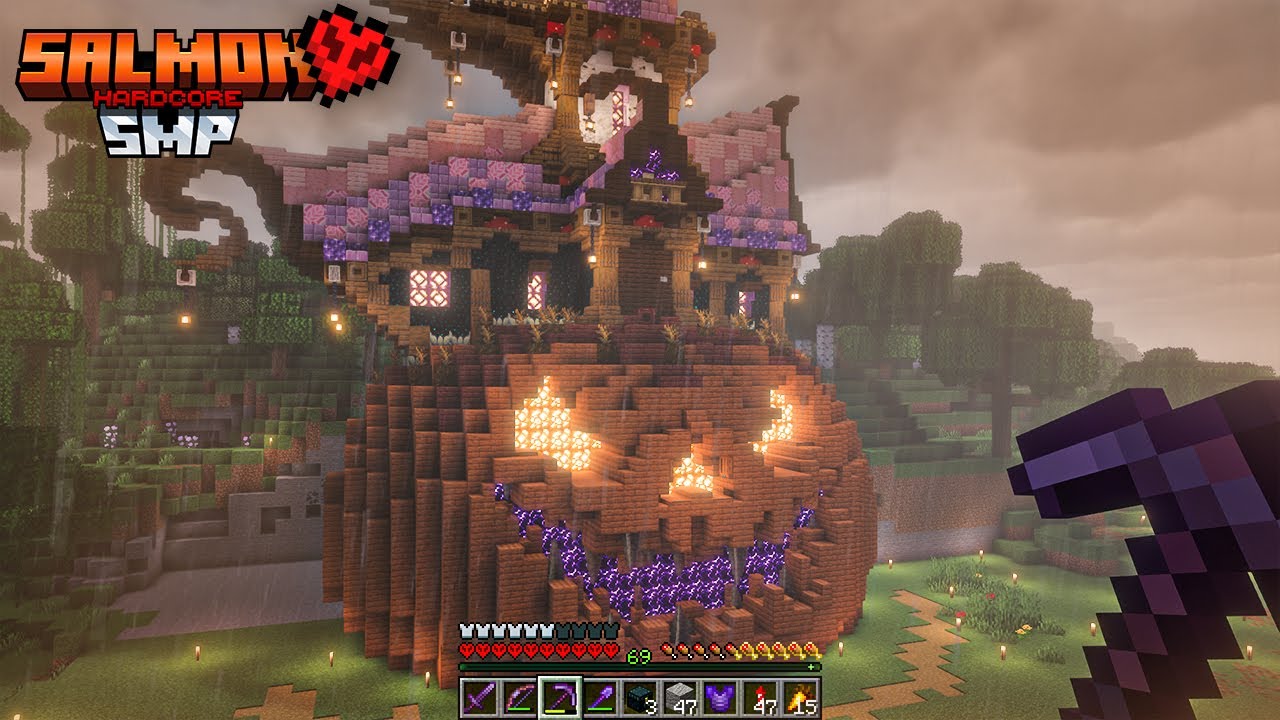สร้างบ้านฮาโลวีนที่น่ากลัวที่สุดใน Salmon SMP Hardcore 🎃