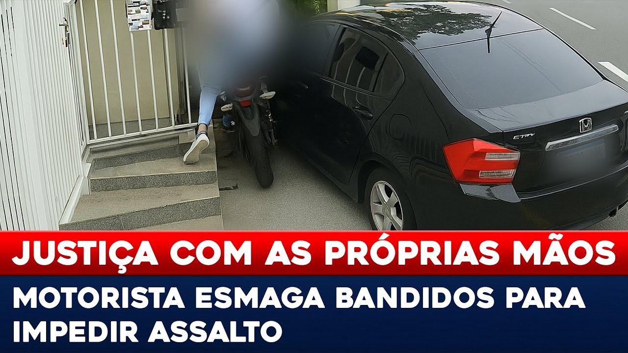 HOMEM USA CARRO COMO PRENSA PARA IMPEDIR ASSALTO E ESMAGA DOIS CRIMINOSOS CONTRA PAREDE