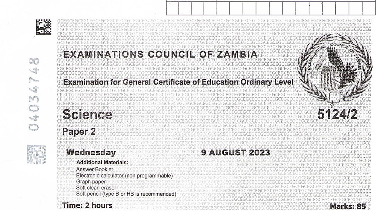 2023 Science Paper 2 GCE ECZ EXAMS
