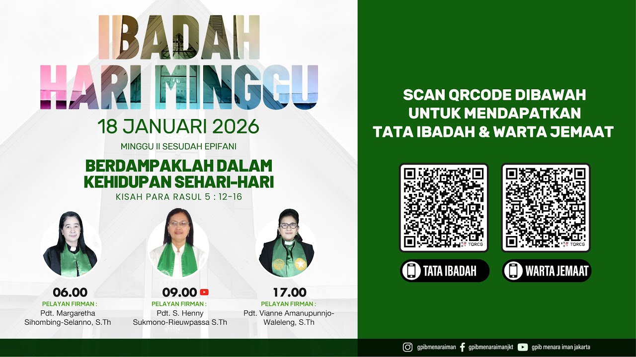 (Live) HARI MINGGU II SESUDAH EPIFANI GPIB MENARA IMAN, 18 JANUARI 2026 09.00 WIB