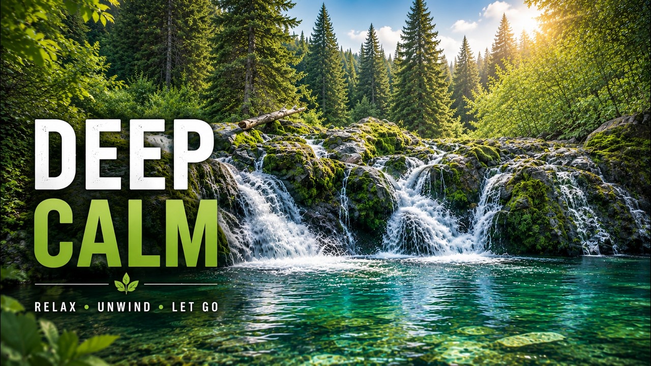 Calm Waterfall Ambience with Soft Music 🌿 4 Hours Relaxing River Sounds for Study & Focus