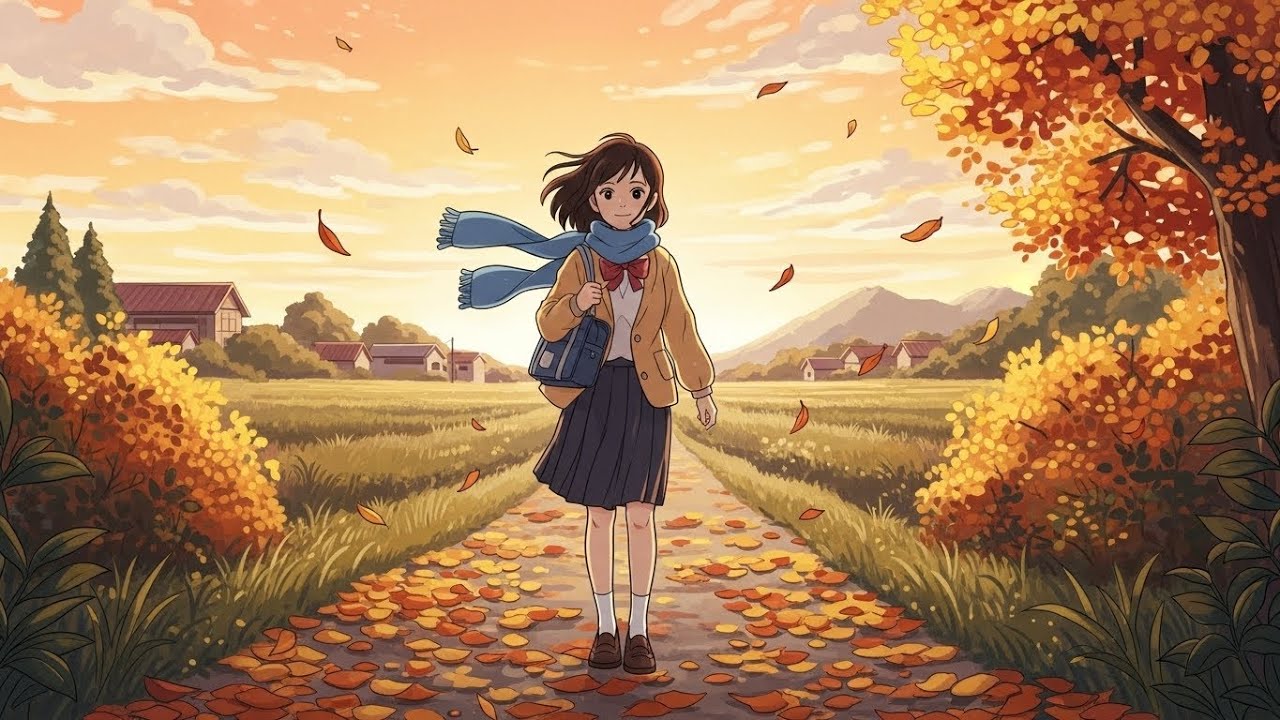 Walking Home Through Autumn Leaves 🍁 | Cozy After School Moments | Ghibli-Style ASMR