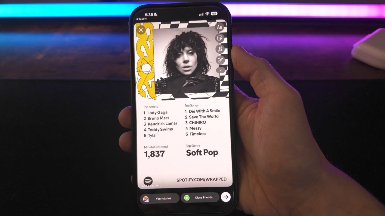Как поделиться Spotify Wrapped в истории Instagram