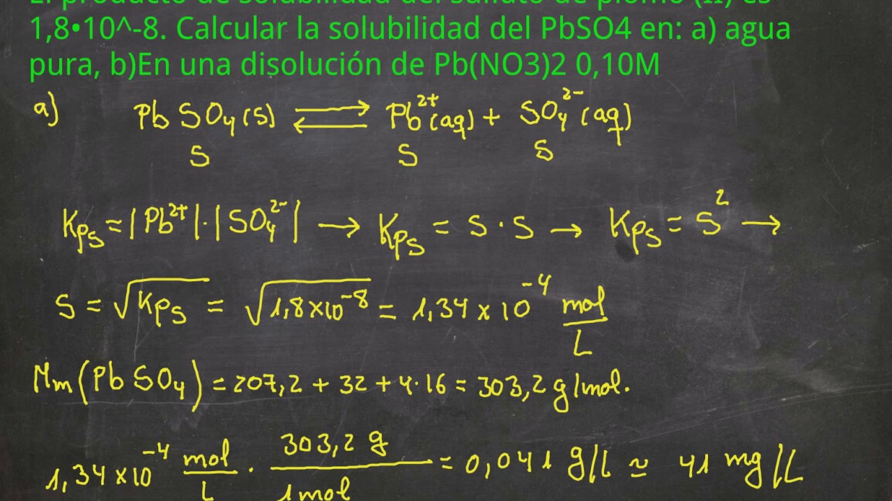 Ejercicio solubilidad en agua pura y efecto ion común.