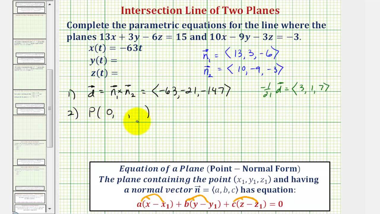 Ex 2: Find the Parametric Equations of the Line of Intersection of Two Planes Using Vectors