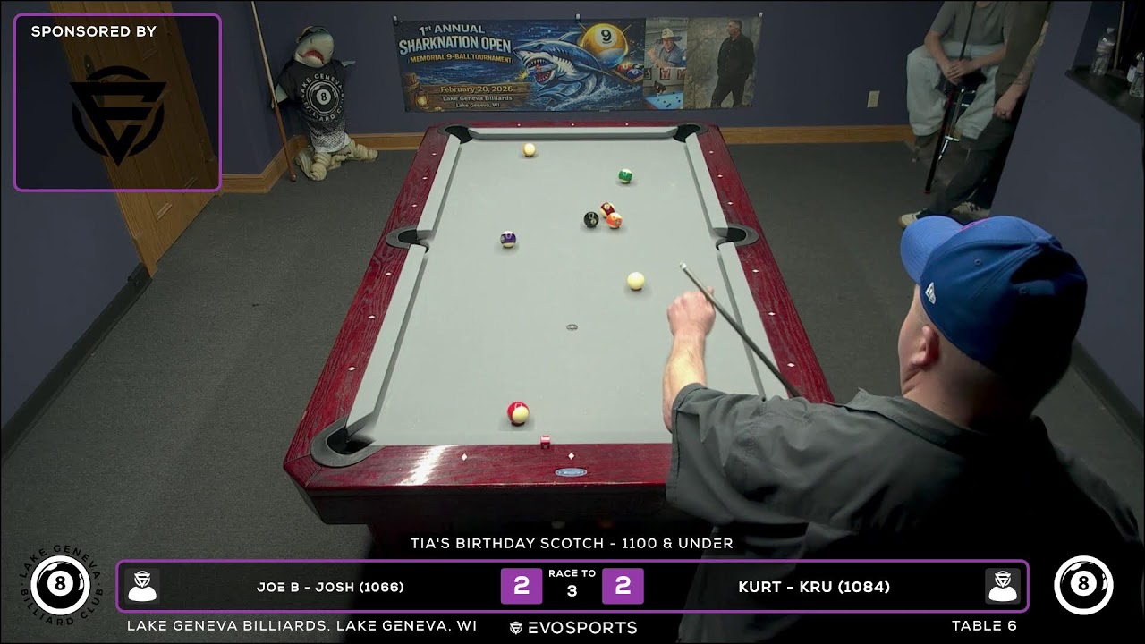 JOE B - JOSH (1066) vs KURT - KRU (1084) - LAKE GENEVA BILLIARDS - TABLE 6 | EvoSports
