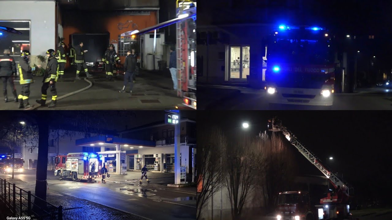Incendio Officina A calcinato Arrivo Vigili del fuoco desenzano in sirena+reportage e ambulanze