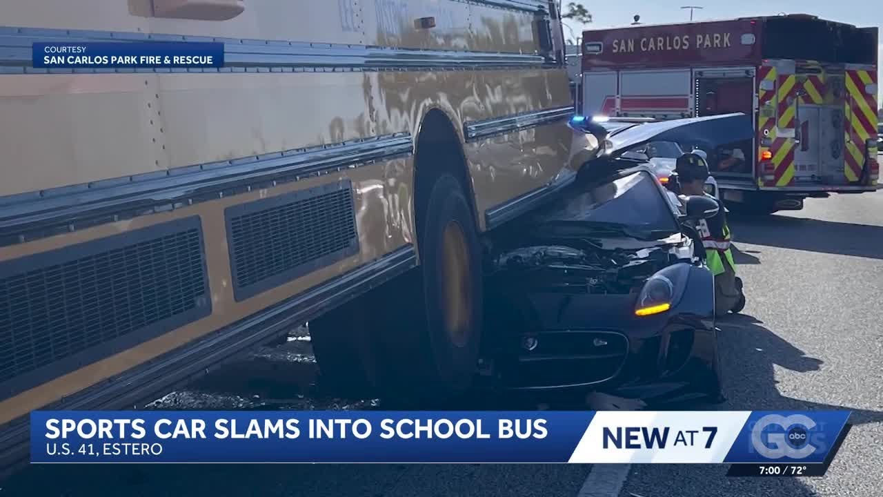 Sports car slams into Lee County school bus in San Carlos Park