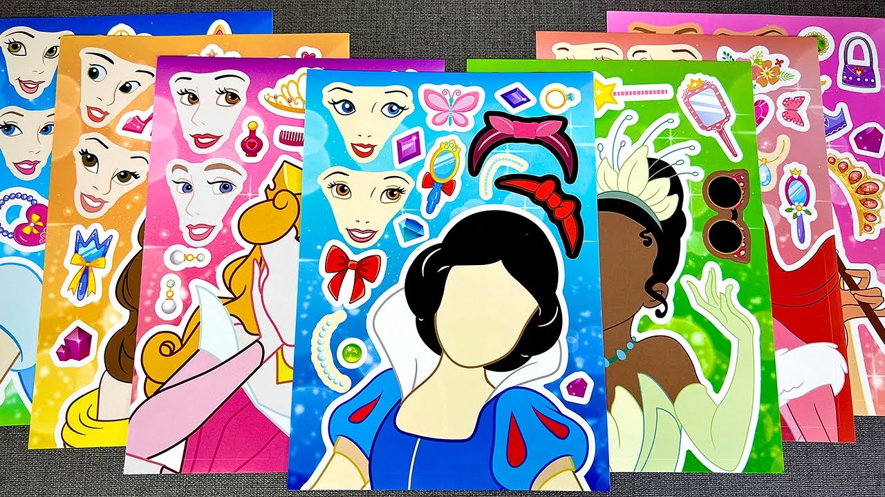 [🍒Paper DIY🍒] Disney Princess Make a Face Stickers! Ariel and Cinderella DIY Sticker Fun ASMR