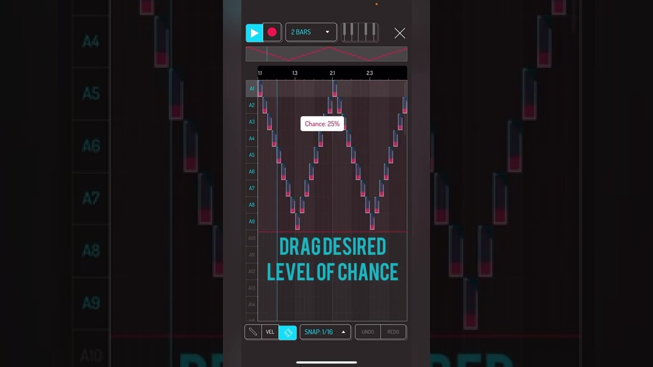 koala sampler tutorial : chance/dice function in piano roll