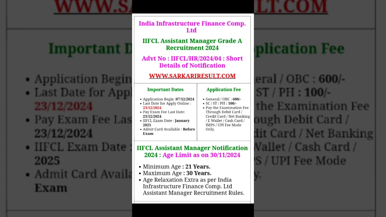 IIFCL Assistant Recruitment 2024 Online Form