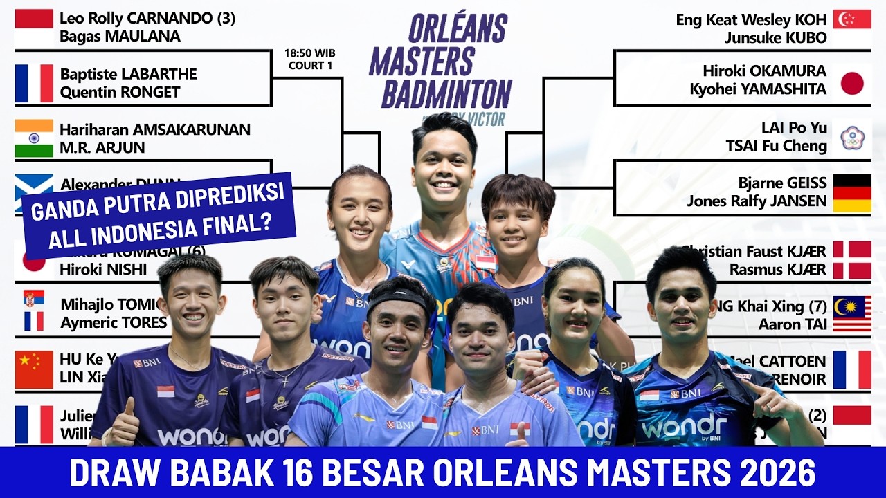 DRAW BABAK 16 BESAR ORLEANS MASTERS 2026. GANDA PUTRA DIPREDIKSI ALL INDONESIA FINAL?