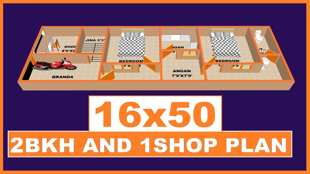 16*50 1दुकान 2बैडरूम वाला घर का नक्शा../// 16*50  1shop & 2bhk house plan