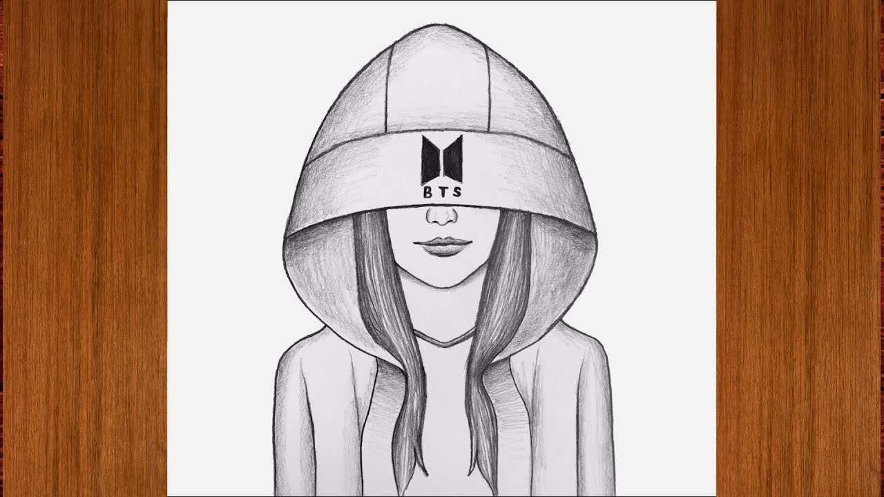 BTS Easy Drawing Girl With Hat | Hidden face drawing | How to draw Girl with BTS hoodie 2022