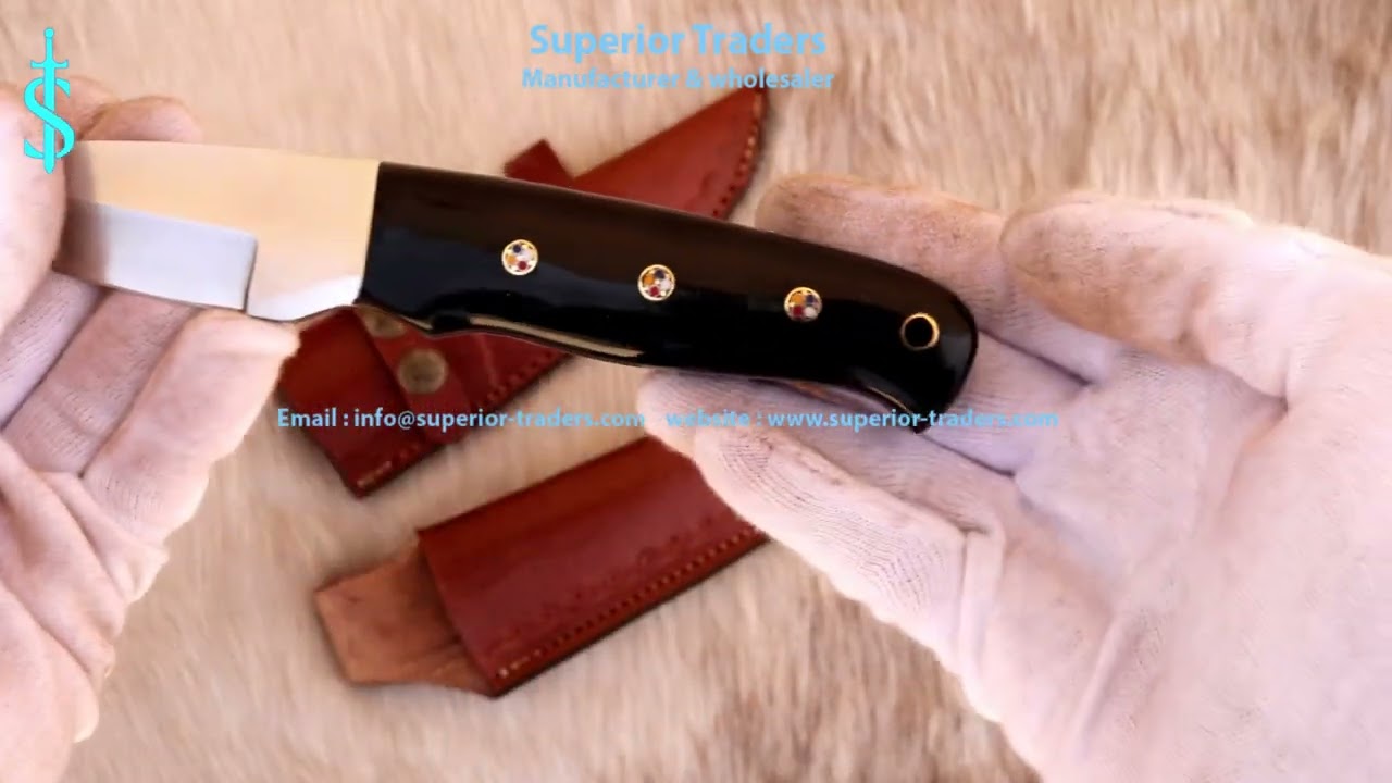 Skinner Knife, Japanese steel blade, Bull horn handle, Genuine Leather sheath by superior traders