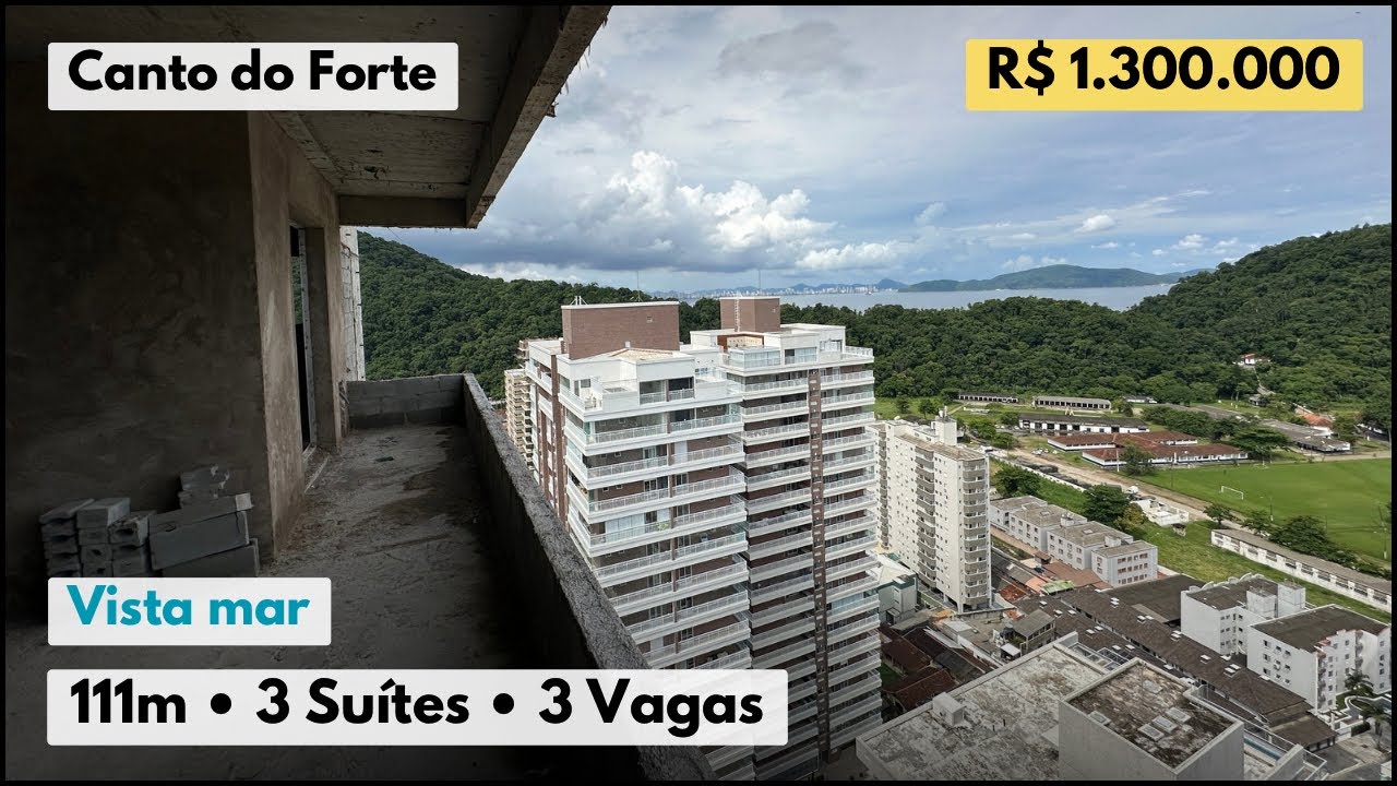 Apartamento de alto padrão com 3 suítes, 3 vagas no Canto do Forte, Praia Grande -SP