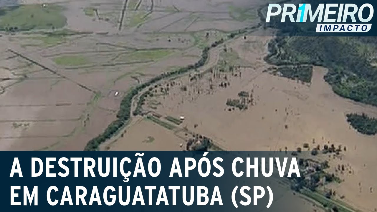 Imagens aéreas mostram Caraguatatuba (SP) sob água após tempestade | Primeiro Impacto (20/02/23)