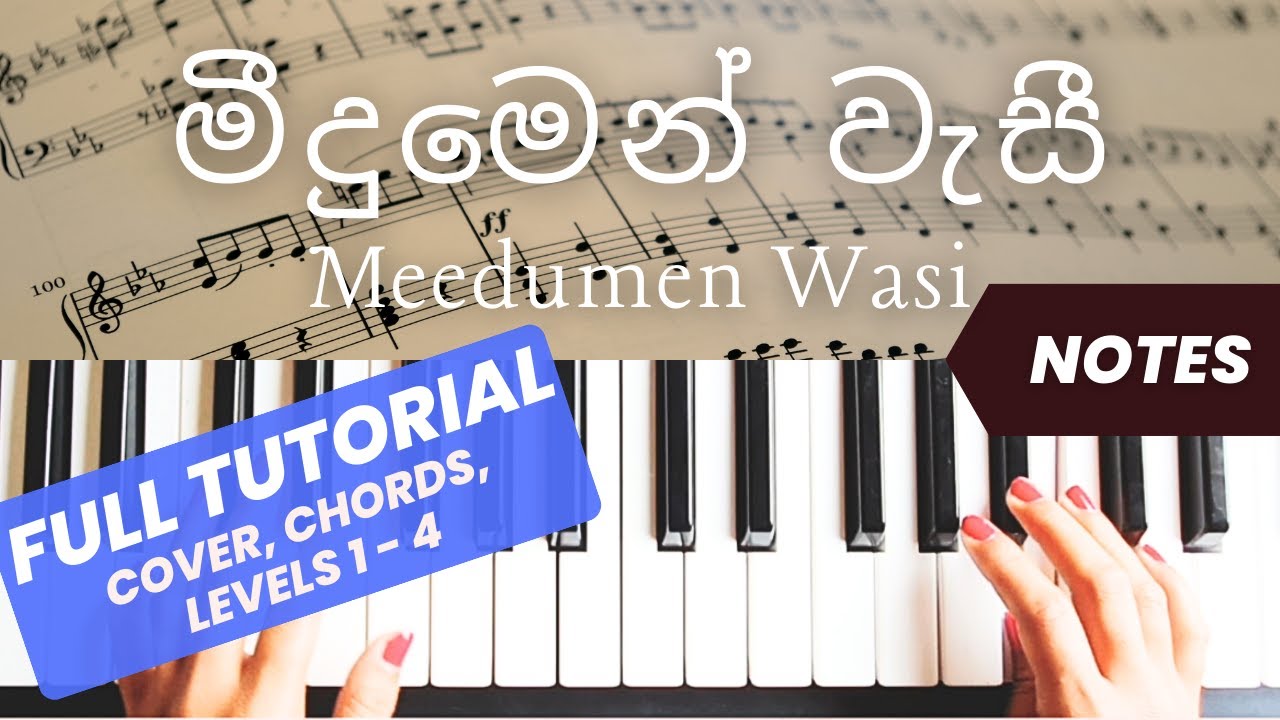 Meedumen Wasi (මීදුමෙන් වැසී) | Both hands Piano Tutorial | Intro| Level 1 - 4 | NOTES | +Slow