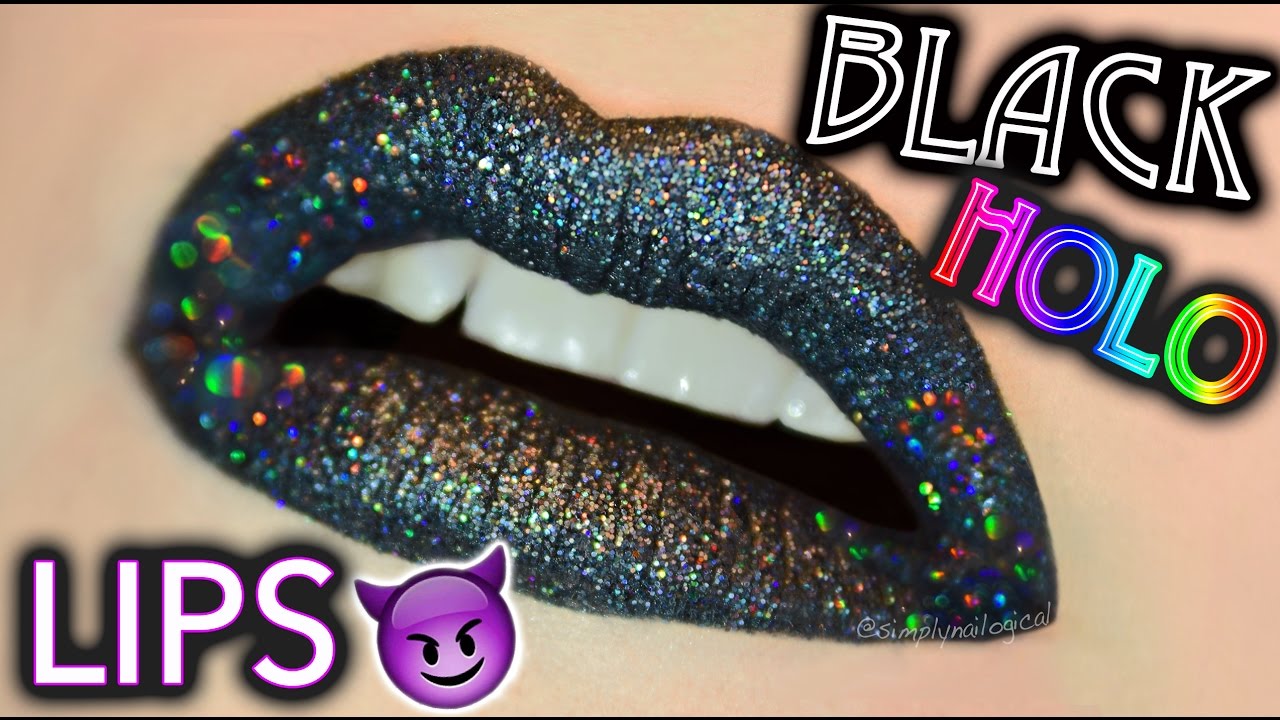 Black Holographic Glitter Lips