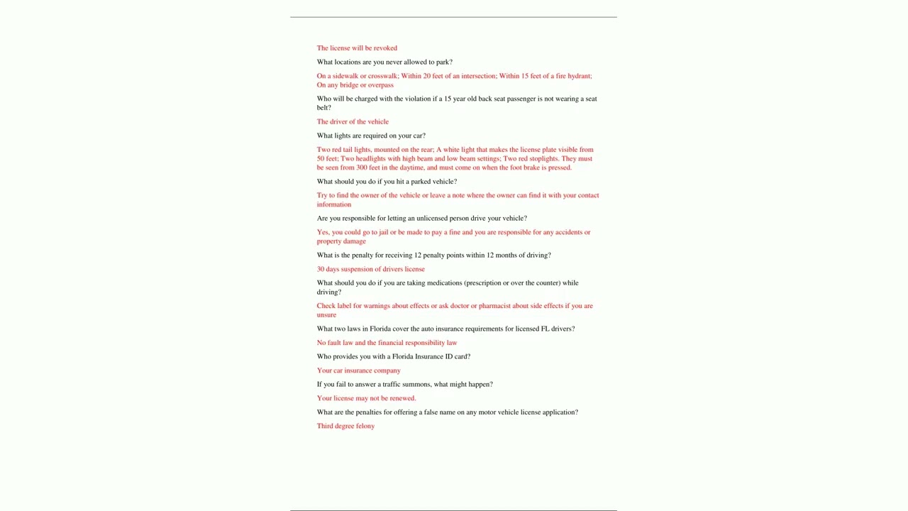 FLORIDA DMV LEARNERS PERMIT TEST EXAM 20232024 LATEST EDITION ALREADY TESTED CONTAINS 2 DIFFERENT VE