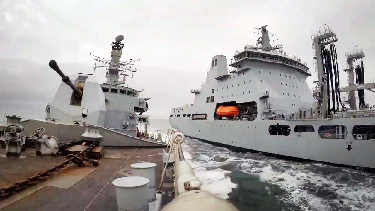 HMS Richmond conducts Replenishment at Sea with RFA Tidesurge