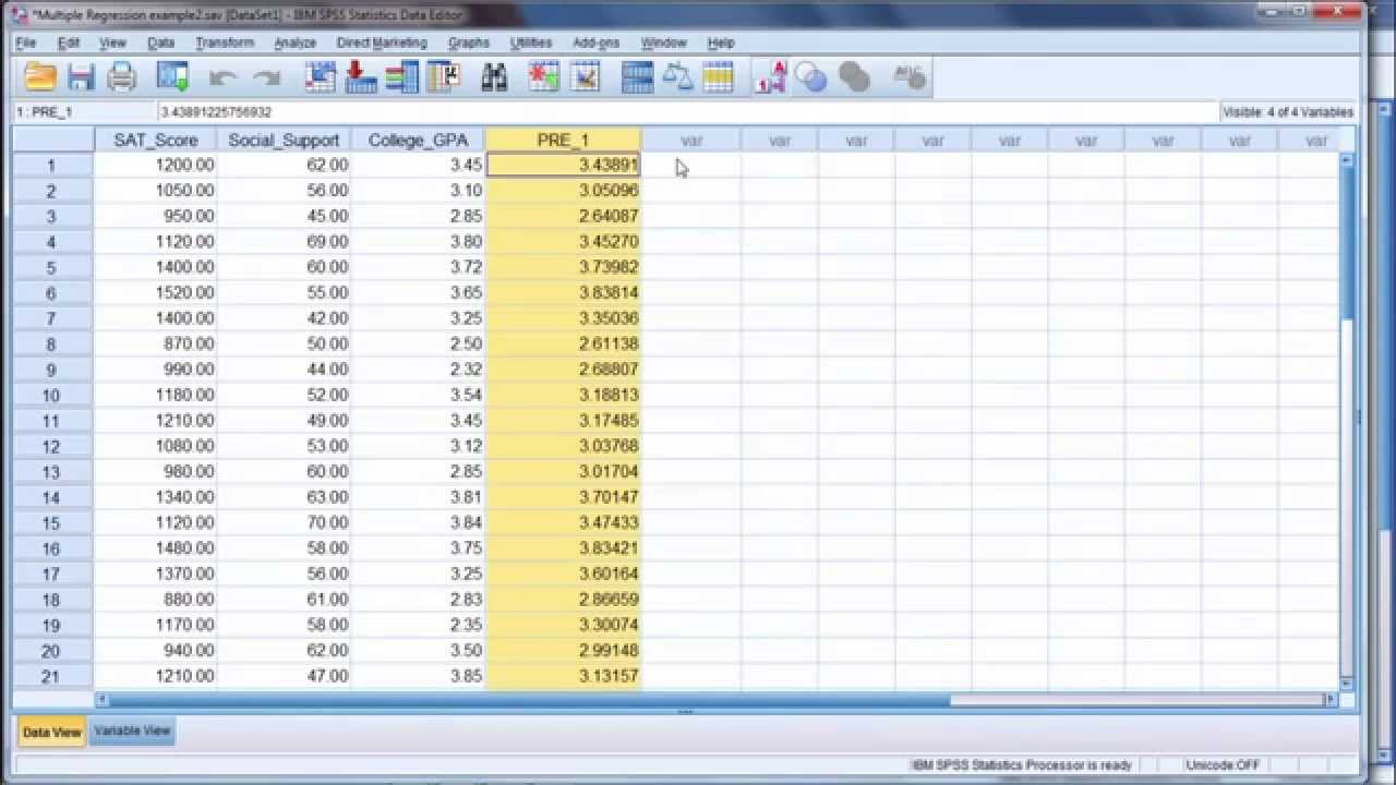 Predicted Values in Regression Using SPSS - Linear Regression Formula (Part 2)