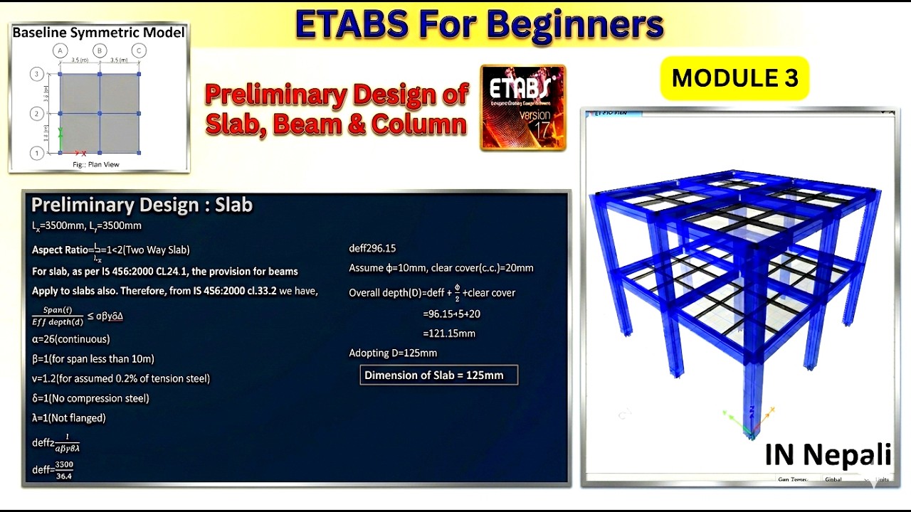 ETABS for Beginners | Module 3- Preliminary Design of Slab, Beam & Column