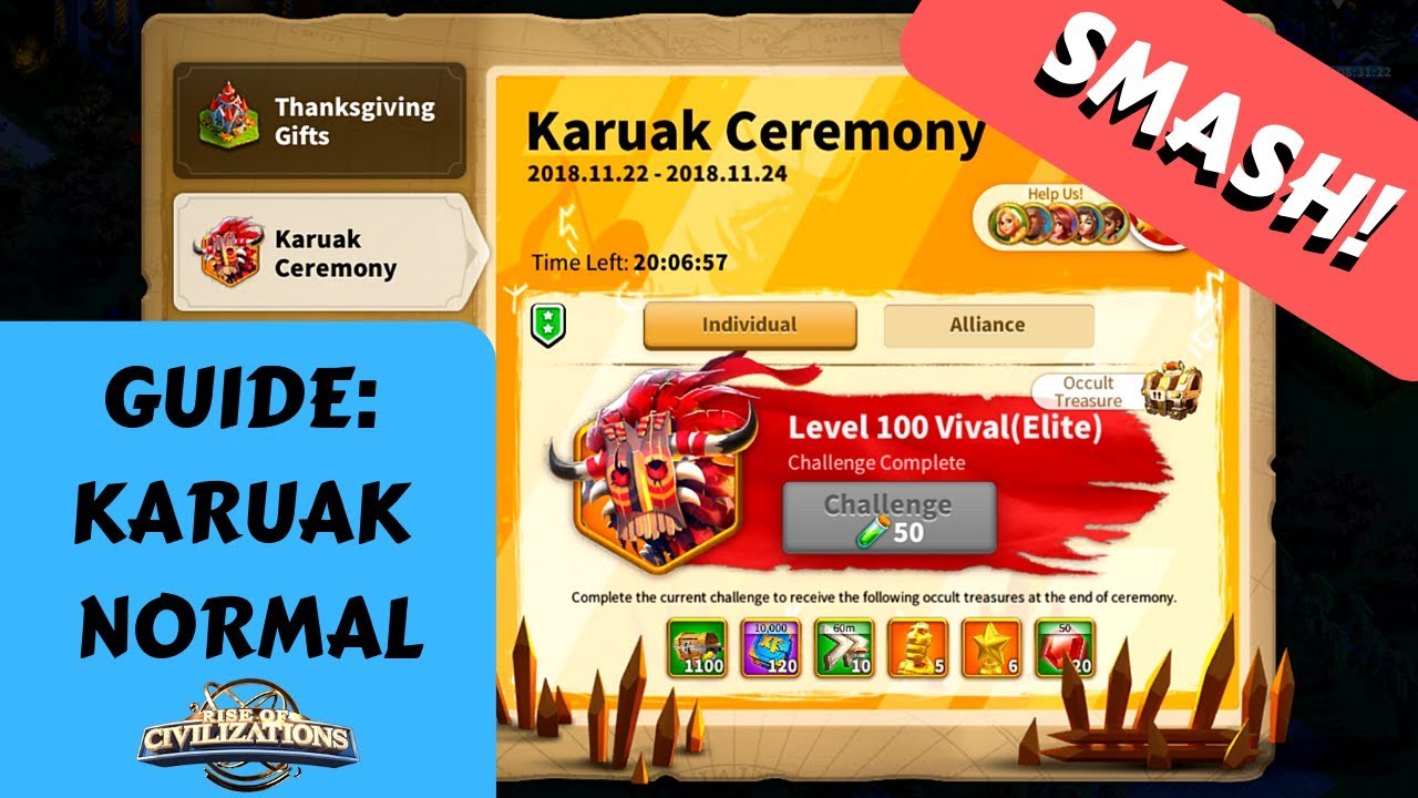 SMASH lvl 100 Karuak on NORMAL difficulty | Rise of Kingdoms (ROK)