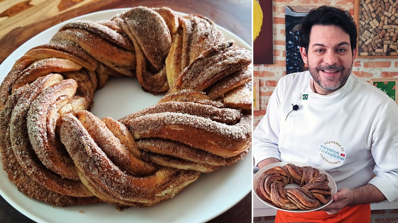 PÃO DOCE TRANÇADO DE CANELA E AÇÚCAR | Rosca trançada de Canela | Cinnamon Roll