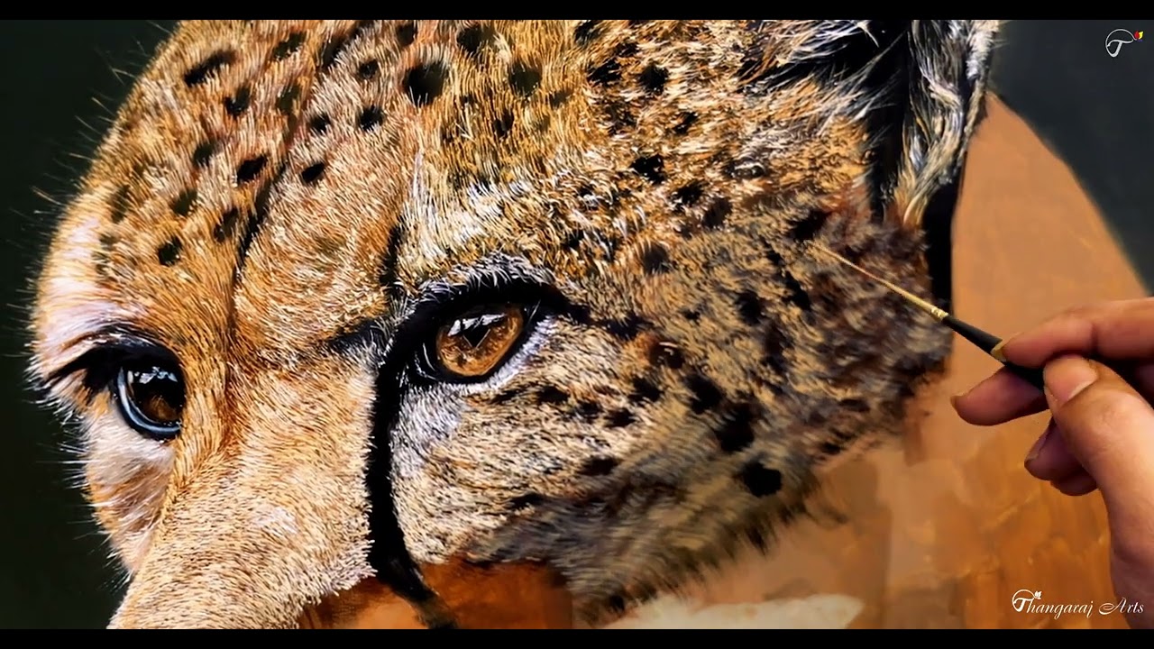 How To Paint a Cheetah Hyper Realistic l #oilpainting #art #artist #thangarajarts #realism