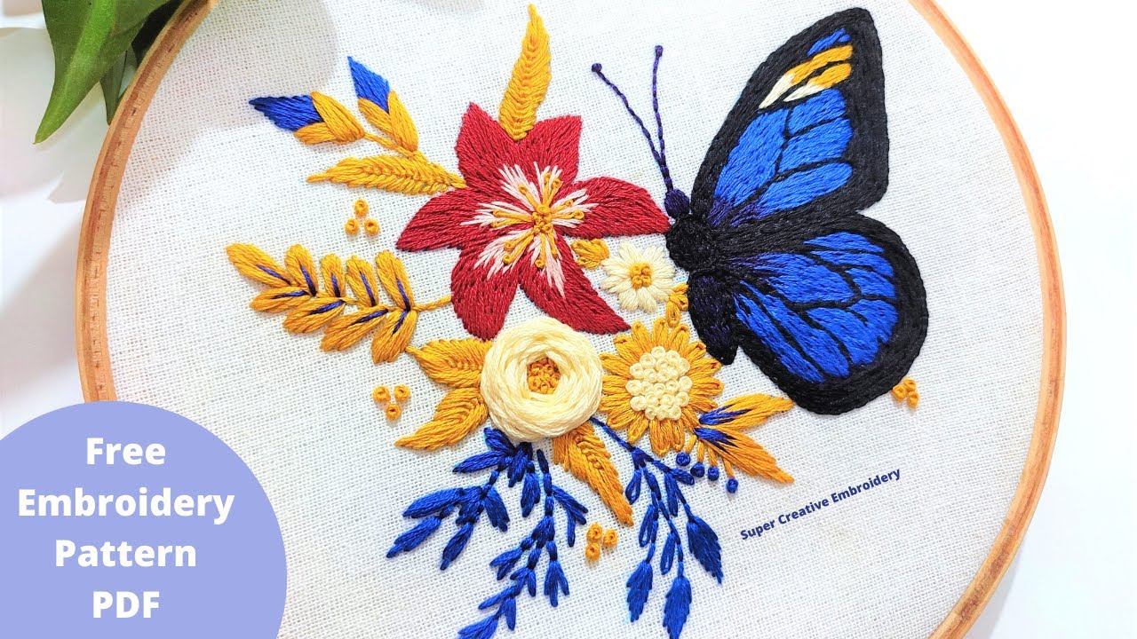 Embroidery for Beginners: Flower Fantasy Butterfly Hand Embroidery Tutorial /Hoop Art Design Pattern