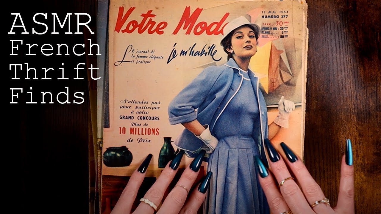ASMR Thrift haul from France (🎧 soft spoken, tracing, reading, page flipping)