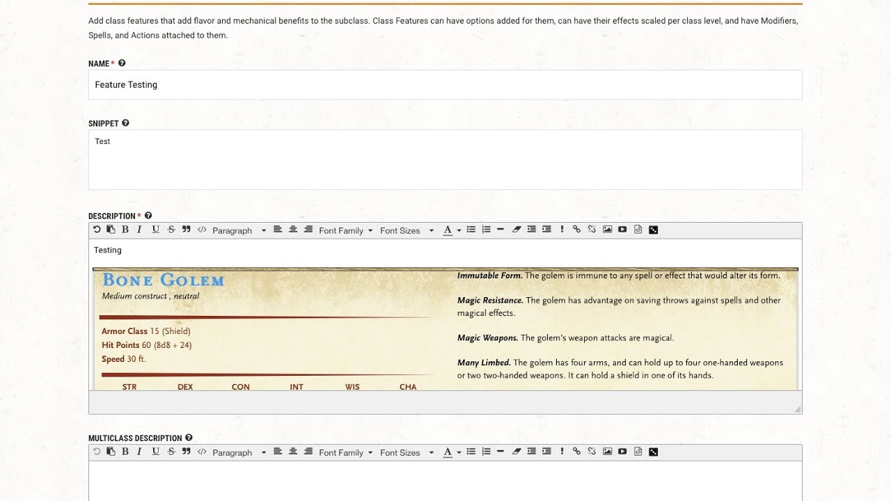 How to embed a monster statblock into your homebrewed race or subclass on DDB.