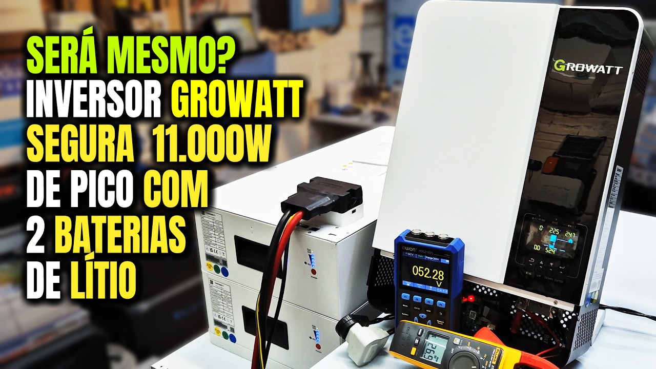 INVERSOR Híbrido OffGrid Growatt é MUITO BOM com 2 Baterias de Lítio - SPF5000ES com AXE5.0L-C1