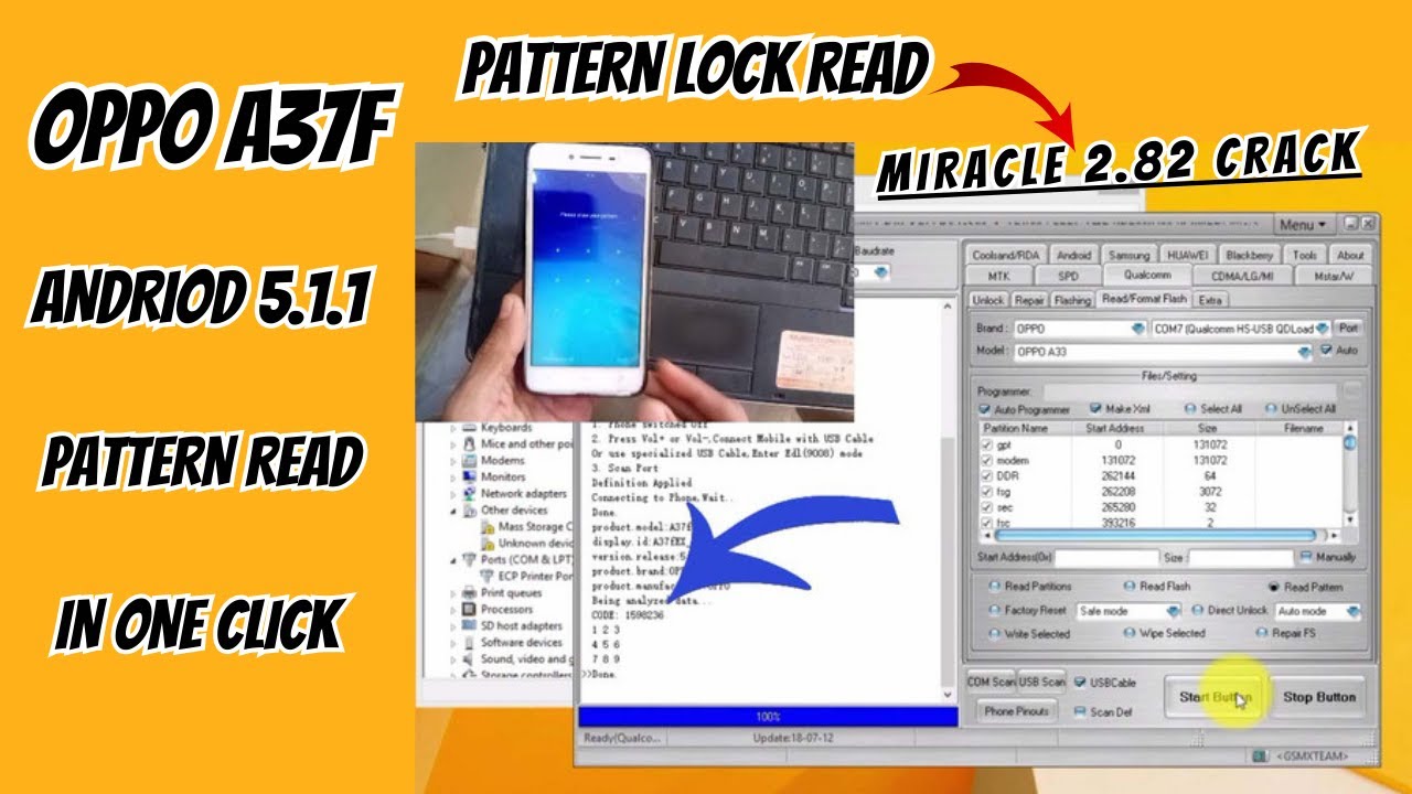 Oppo A37f Pattern unlock by Miracle Crack 2.82 Without data loss