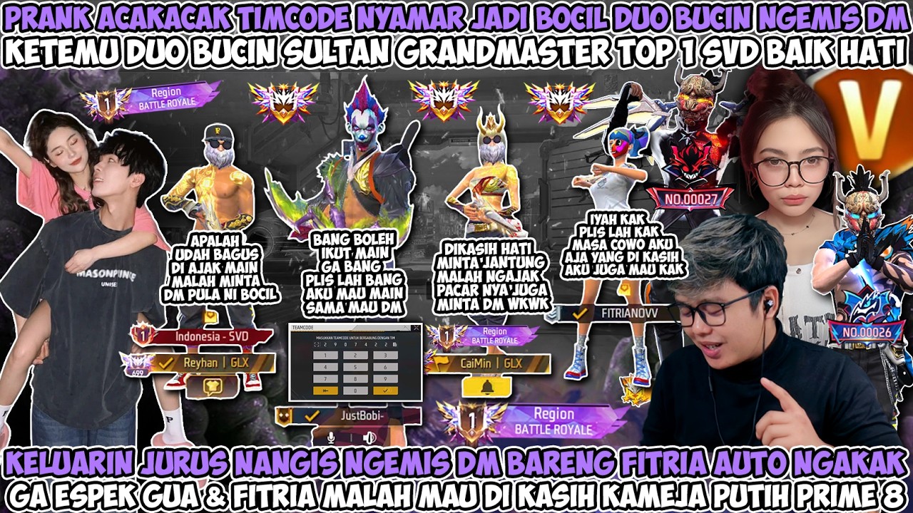 PRANK ACAKACAK TIMCODE JADI BOCIL DUO BUCIN NGEMIS DM KETEMU DUO BUCIN SULTAN TOP 1 & GRANDMASTER 😱