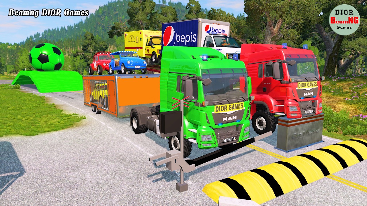 Double Flatbed Trailer Truck vs speed bumps|Busses vs speed bumps|Beamng Drive|1314